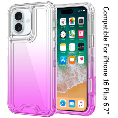 For Apple iPhone 16 Plus Hybrid 3-in-1 Clear Case - Two-Tone Transparent Shockproof TPU + Hard Protective Frame Case Cover Clear + Purple