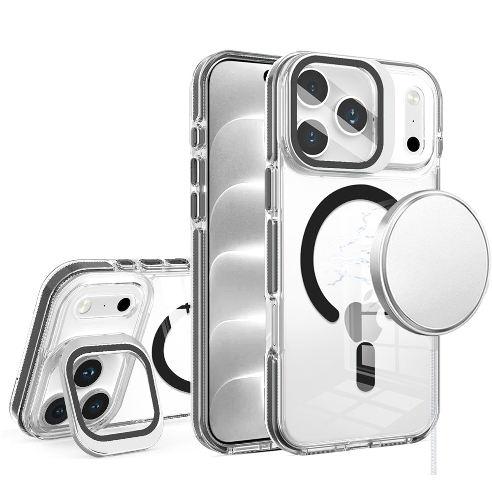 Phone Case for Apple iPhone 18 Pro Max/ 17 Pro Max Magnetic Circle Transparent Tough Hybrid Camera Stand Guard Stand Shockproof Color Edge Rugged Grip Cover Black