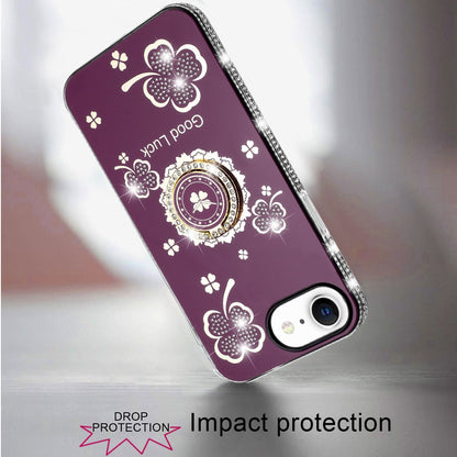 Phone Case for Apple iPhone 17E /16E Glitter Diamond Ring Stand Sparkle Rhinestone Edge AntiSlip Kickstand Luxury Fashion Bumper Shockproof Cover Red