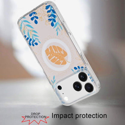 For Apple iPhone 17 Pro Stylish Pattern Fashion IMD Printed Design TPU Double Layer Slim Shockproof with Magnetic Back Case Cover Tropical Flowers