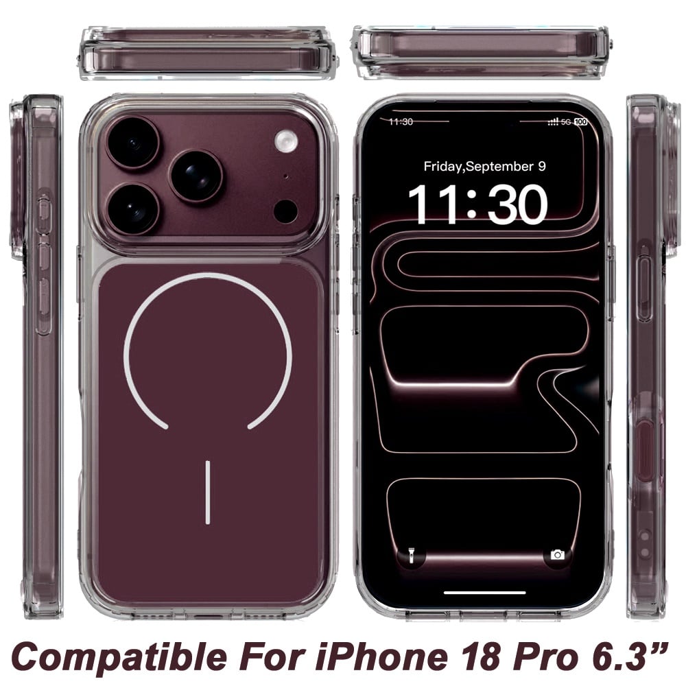 Phone Case for Apple iPhone 18 Pro Metallic Transparent Magnetic Magsafe Compatible Shockproof Hybrid TPU Durable Clear Protective Grip Cover