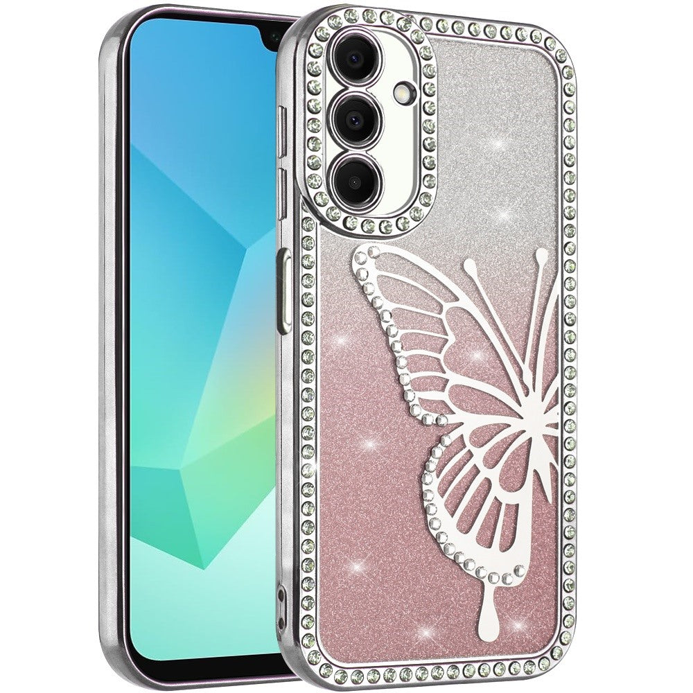 For Apple iPhone 14 /13 Butterfly Glitter Diamond Shimmer Hybrid Slim & Stylish Electroplated Sparkly Bling Shockproof TPU Protective Case Cover