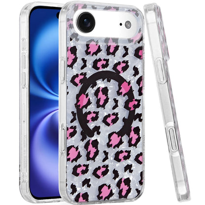 For Apple iPhone 17 Pro Max Stylish Pattern Fashion IMD Printed Design TPU Double Layer Slim Shockproof with Magnetic Back Case Cover Pink Leopard Skin