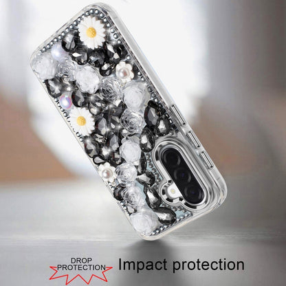 Phone Case for Samsung Galaxy A27 Full Bling Rhinestone Glitter Floral Luxury Hybrid Shockproof Stylish Sparkling Protective Designer Ornament Cover