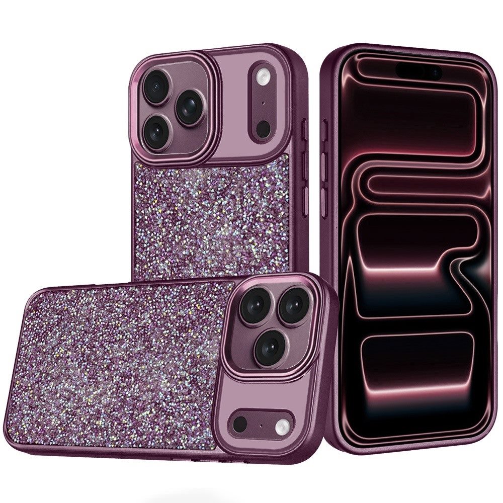 Phone Case for Apple iPhone 18 Pro/ iPhone 17 Pro Crystal Glass Bling Diamond Metallic Edge Shockproof Durable Protective Clear Hybrid Stylish Premium Design Cover Purple