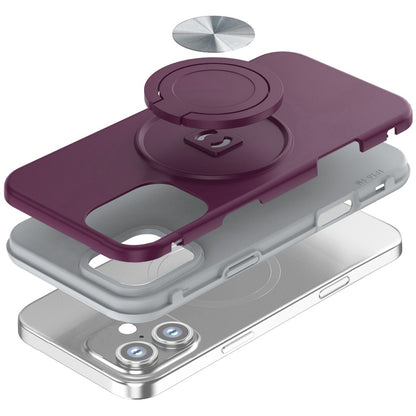 Phone Case for iPhone 16 Shockproof Magnetic Ring Stand Rotating CarMount Hybrid Metal Matte Finish AntiSlip Grip Kickstand Cover Red