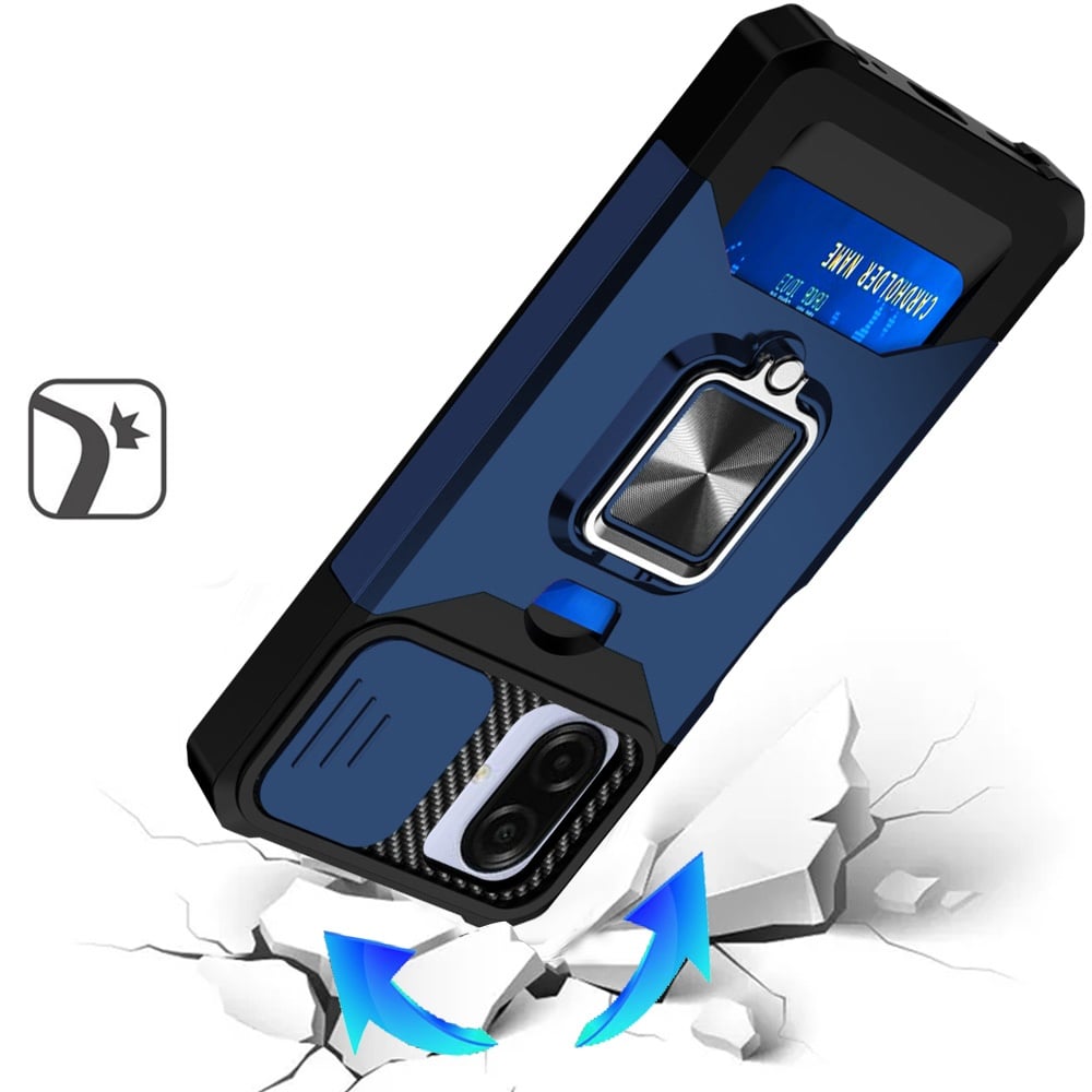 For Samsung Galaxy A07 Wallet Case with Ring Stand & Slide Camera Cover Back Credit Card Slot Holder, Military Grade Case Cover