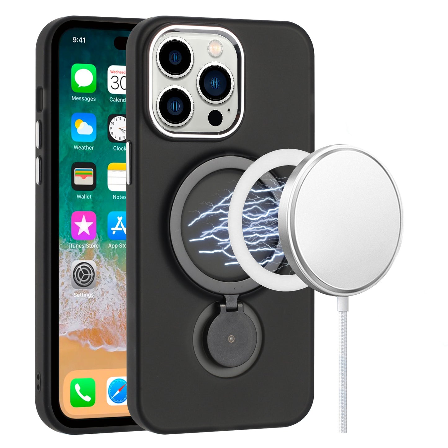For Samsung Galaxy S25 Ultra MagSafe Compatible with 360° Ring Stand, Magnetic Kickstand, Slim Hybrid Protective Case Cover