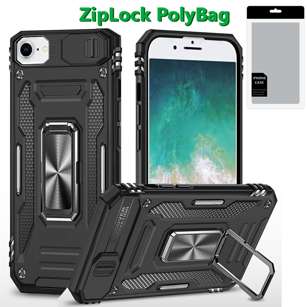 For Apple iPhone 17E /16E Tough Hybrid Case with Movable Camera Window & Metal Ring Stand Shockproof Case Cover