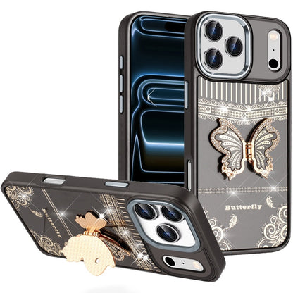 Phone Case for Apple iPhone 18 Pro Glitter Bling Butterfly Stand Metallic Edge Hybrid Shockproof Grip Durable Camera Protection Stylish Design Cover