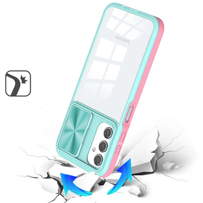 For Samsung Galaxy A17 5G Hybrid Cases with Sliding Camera Cover Transparent Shockproof Bumper TPU Protective Case Cover Pink/Blue