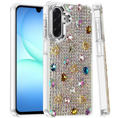 Phone Case for Galaxy A17 5G Chrome Fashion Hybrid Bling Diamond Heart Rhinestone Decorative Stones Sparkling Embellished Design Cover