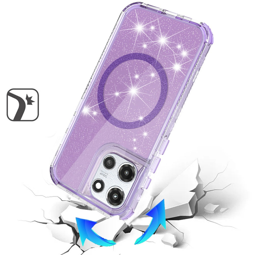 For Motorola Moto G Power 5G (2025) Magnetic Circle Compatible with Magsafe, Bling Glitter Sparkle 3-in-1 Hybrid Shockproof TPU Bumper Case Cover