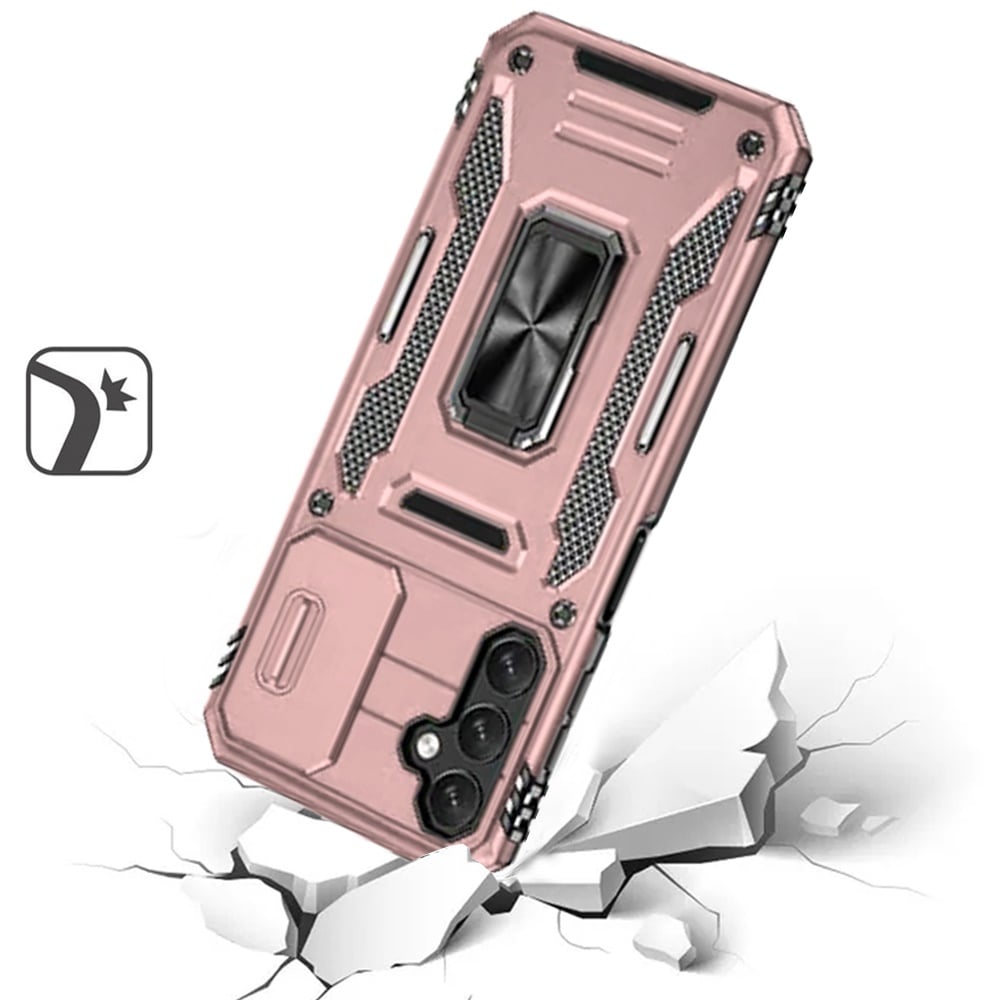 For Samsung Galaxy A15 5G Tough Hybrid Case with Movable Camera Window & Metal Ring Stand Shockproof Case Cover