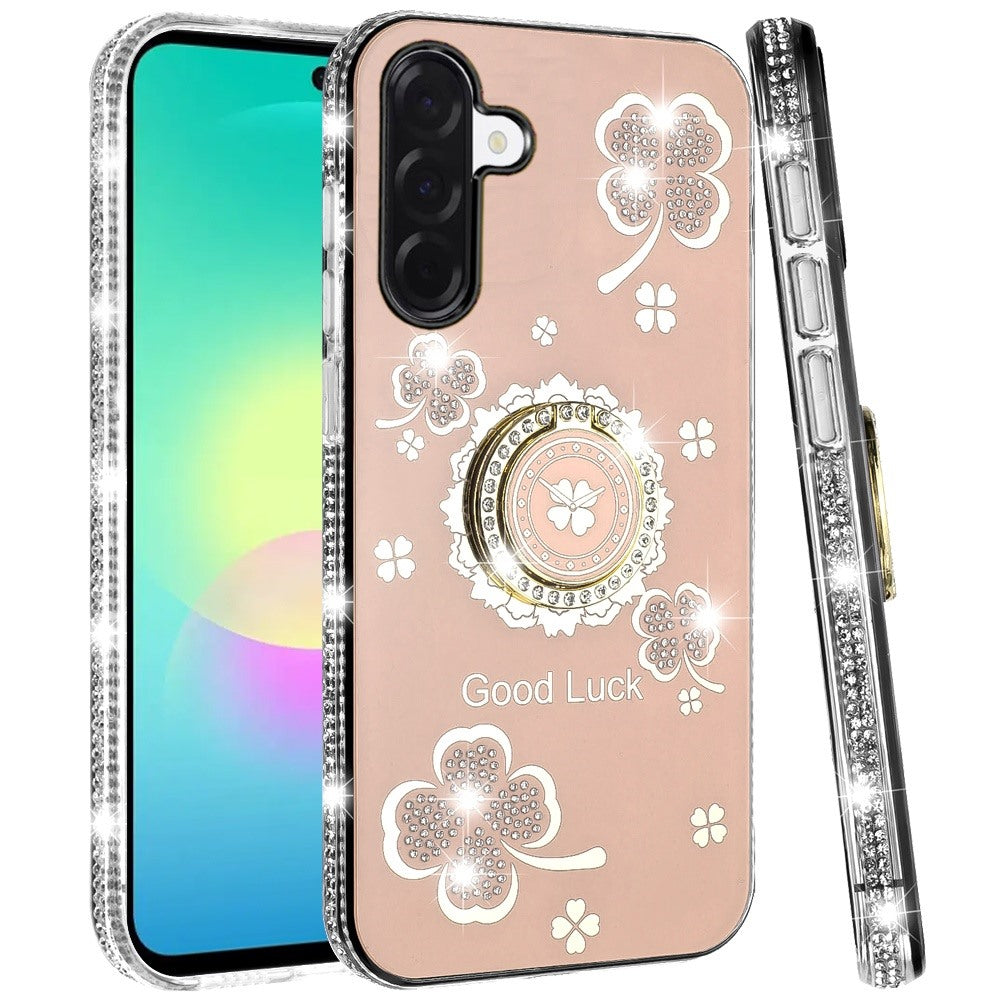 Phone Case for Samsung Galaxy A27 5G Glitter Diamond Ring Stand Sparkle Rhinestone Edge AntiSlip Kickstand Luxury Fashion Bumper Shockproof Cover