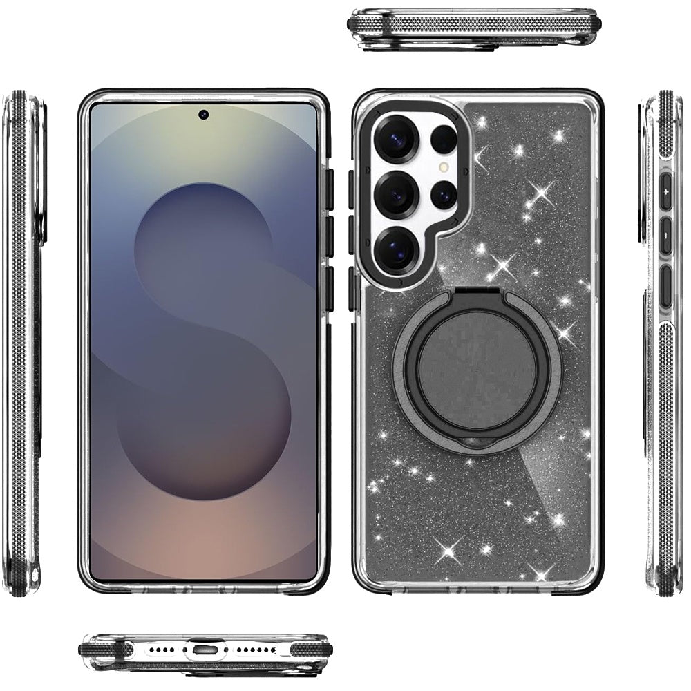 For Samsung Galaxy S26 Ultra Slim Bling Glitter Sparkly Shimmer Hybrid with Magnetic Ring and 360° Rotational Stand [Compatible with Magsafe] Case Cover