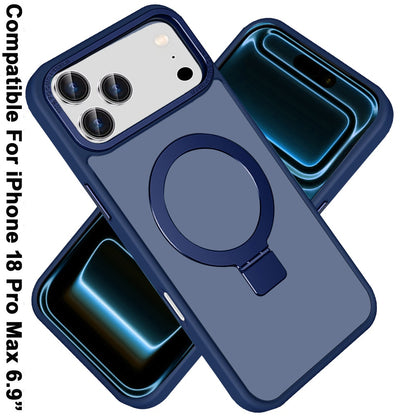 Phone Case for Apple iPhone 18 Pro Max/ 17 Pro Max Metal Chrome Magnetic Circle Kickstand Shockproof Matching Camera Protector Durable Grip Hybrid Armor Cover
