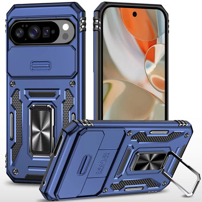 For Google Pixel 10 Pro XL Tough Hybrid Case with Movable Camera Window & Metal Ring Stand Shockproof Case Cover