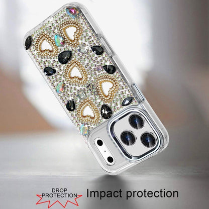 Phone Case for Apple iPhone 17 Pro Luxury Crystal Heart Rhinestone Diamond Bling Shockproof Hybrid Glitter Protective Stylish Durable Grip Cover