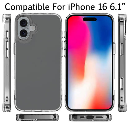 For Apple iPhone 16 (6.1") Hybrid HD Crystal Clear Hard PC Back Gummy TPU Frame Slim with Chromed Buttons Case Cover