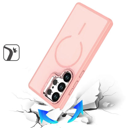 For Samsung Galaxy S25 Ultra MagSafe Compatible Matte Metallic Stand TPU Hybrid Drop Protection Camera Kickstand Case Cover Cosmic Orange