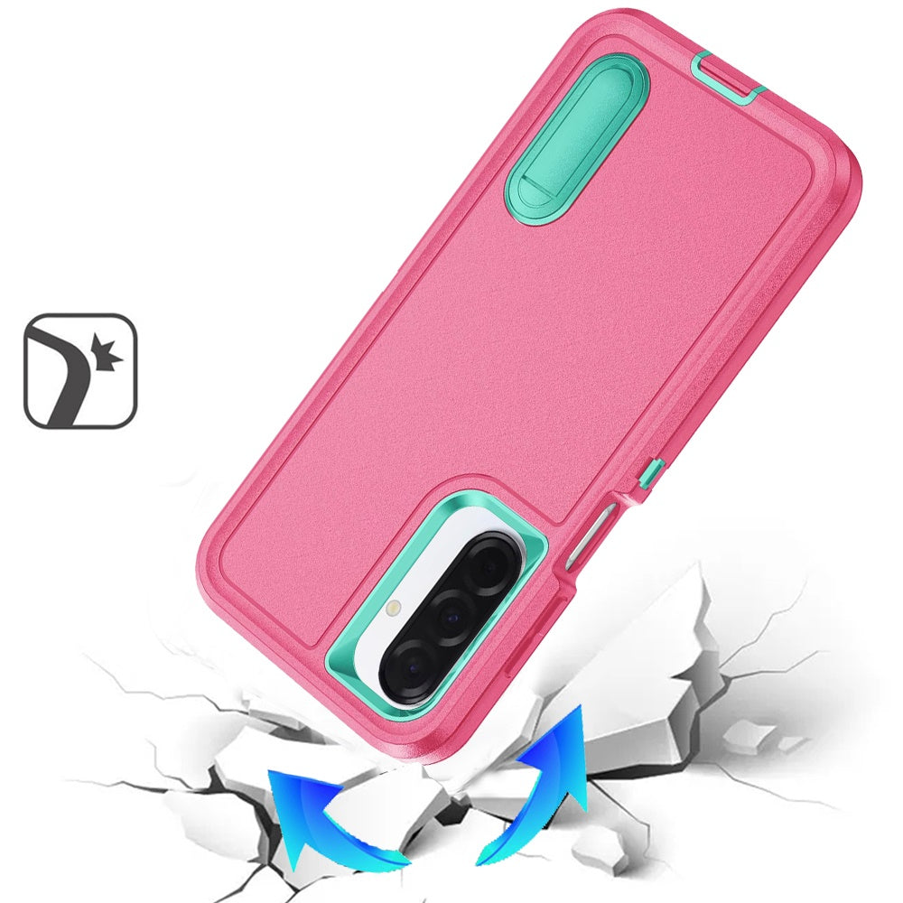 Phone Case for Galaxy A17 5G 3in1 Tough Rugged Kickstand Shockproof Armor Grip Heavy Duty Drop Resistant Protective Hybrid Cover Pink