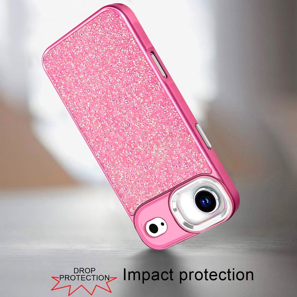 For Apple iPhone 17 Air (6.6") Crystal Sparkle Diamond Glass Full Mini Glitter Bling Frame TPU Hybrid Protective Case Cover