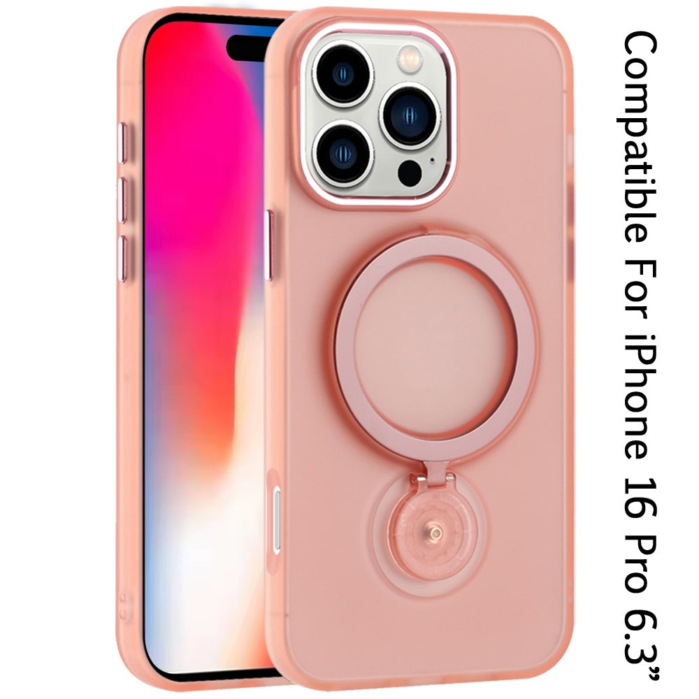 For Apple iPhone 16 Pro (6.3") MagSafe Compatible with 360 degree Circle Ring Stand Magnetic Kickstand Slim Hybrid Case Cover