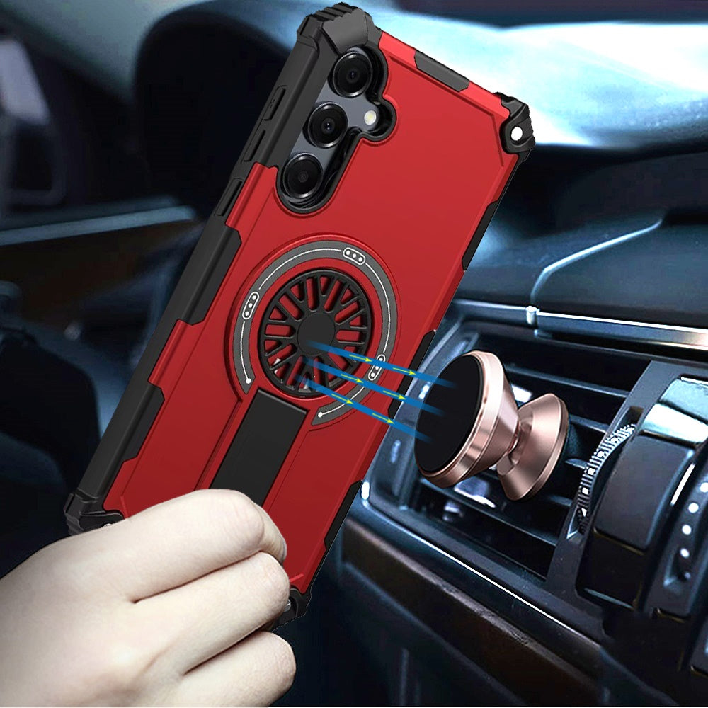 Phone Case for Samsung Galaxy A56 / A36 Invisible Kickstand Magnetic Car Mount Friendly Shockproof Texture Anti Slip Durable Grip Heavy Duty Hybrid Cover Red