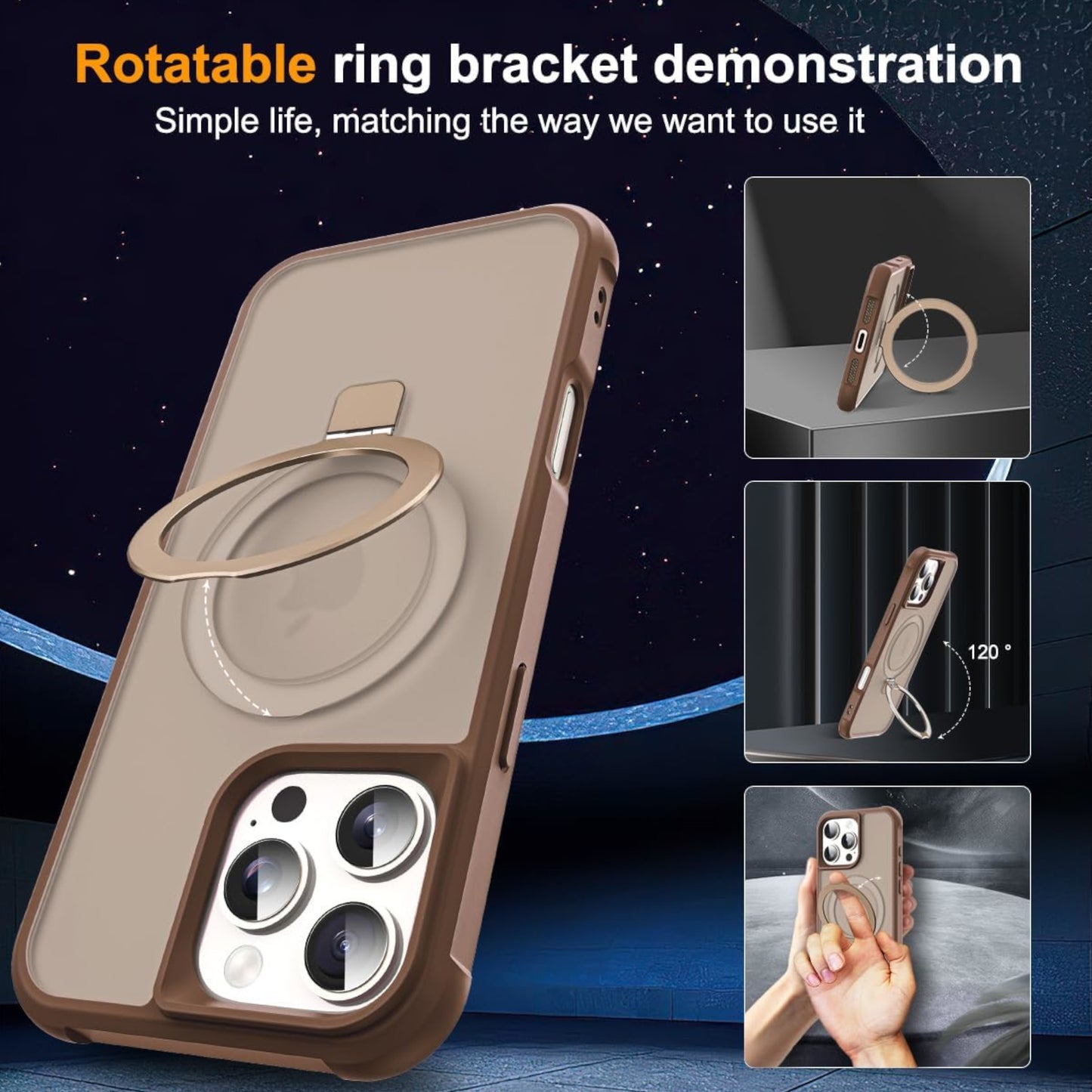 For Apple iPhone 17 Pro Translucent Matte Finish, MagSafe Compatible, Built-in Ring Stand, Shockproof Protective Back Case Cover