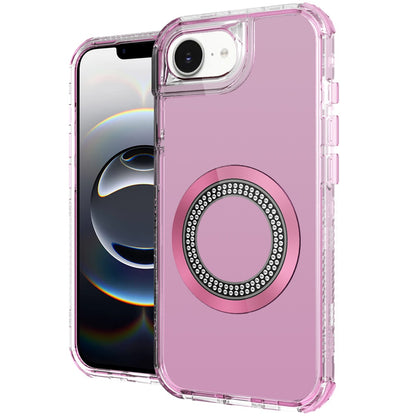 For Apple iPhone 17E /16E Magnetic Circle Compatible with Magsafe, Hybrid Chrome 3in1 Transparent Shockproof TPU Bumper Case Cover Pink
