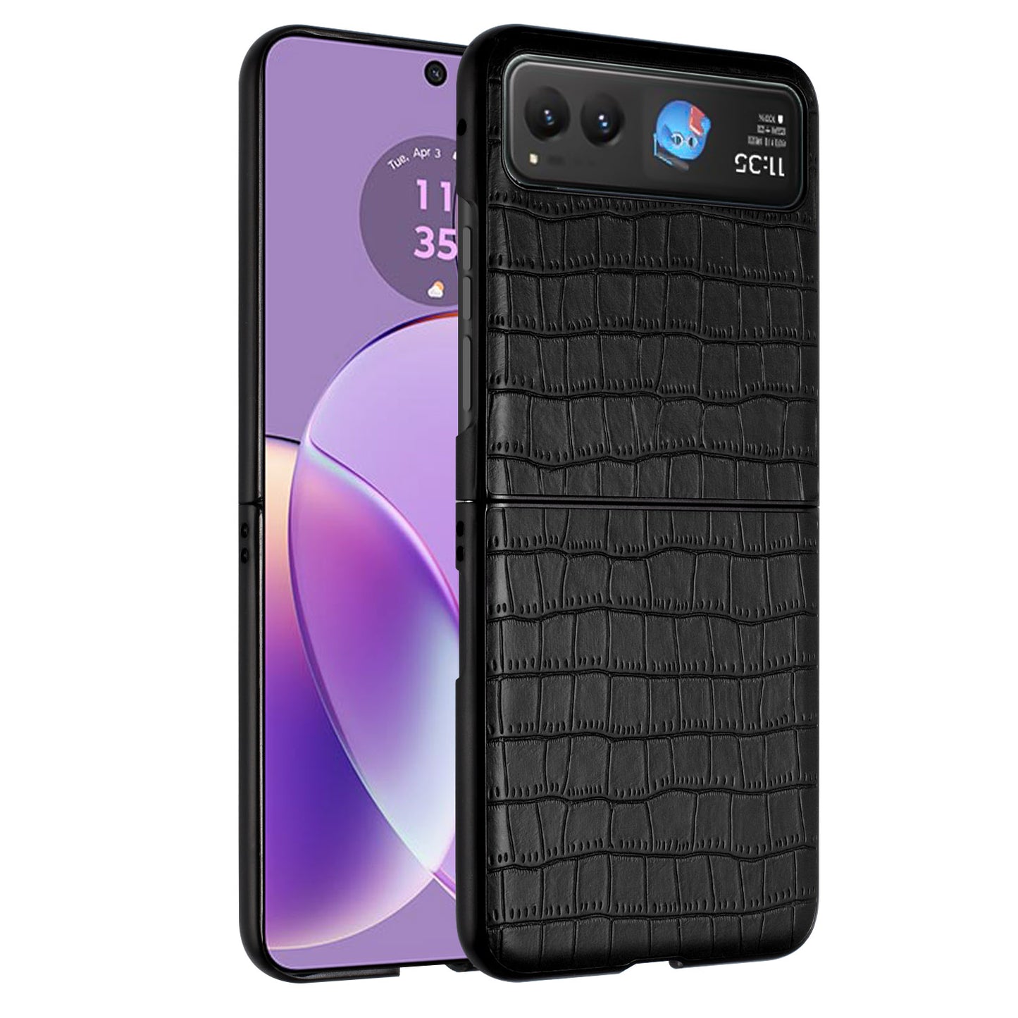 For Motorola Razr+ PLUS (2025 /2024) PU Vegan Leather Case, Premium Snap-On Hard Shell Cover, Slim Fit Protective Matte Finish Case Cover Black