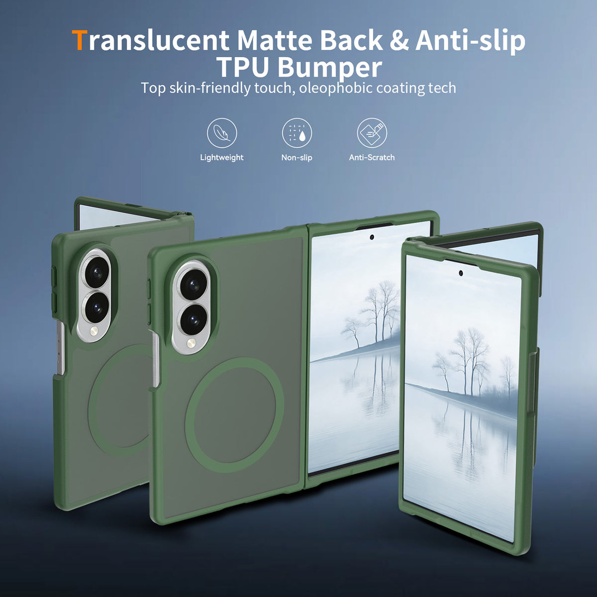 Phone Case for Samsung Galaxy Z Fold 8 Magnetic Matte Hybrid Shockproof Smooth Grip Durable Camera Protection Anti-Slip Soft Touch Armor Cover Green