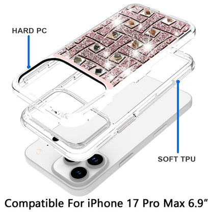 For Apple iPhone 17 Pro Max Sparkly 3D Design Diamond Shockproof Protective Bling Glitter Rhinestone Hybrid Skin PC & TPU Case Cover