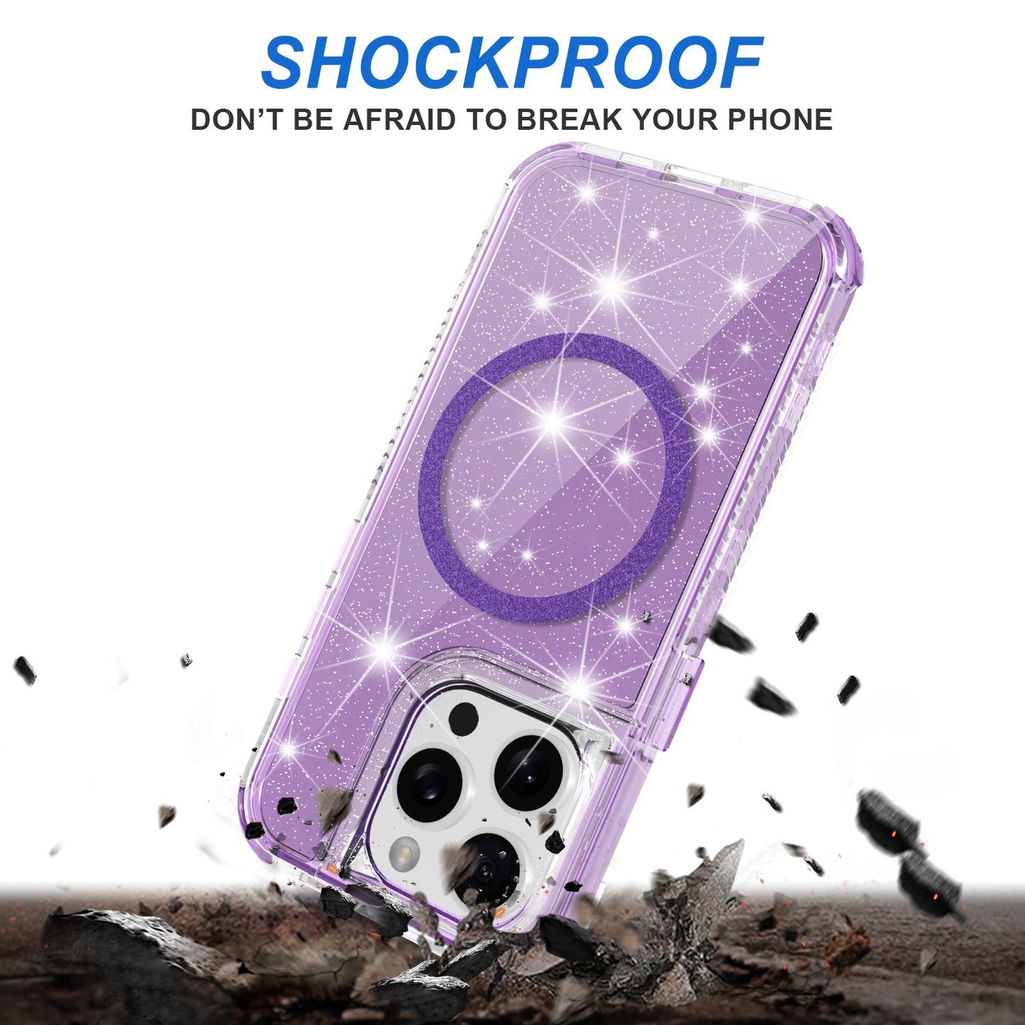 For Apple iPhone 17E /16E Magnetic Circle Compatible with Magsafe, Bling Glitter Sparkle 3-in-1 Hybrid Shockproof TPU Bumper Case Cover Purple