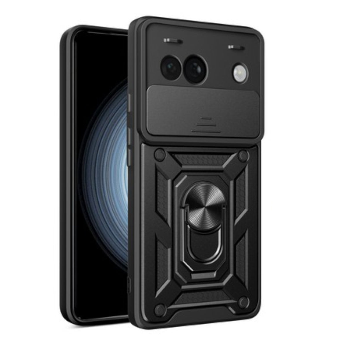 For Google Pixel 10A Hybrid Shockproof, Built-in Sliding Camera Lens Protection with Magnetic Finger Ring Stand Holder Case Cover