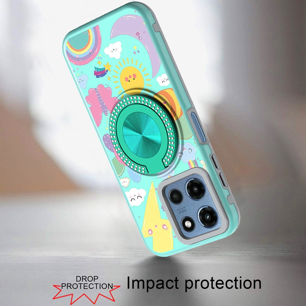For Motorola Moto G 5G 2026/2025 Pattern Design Hybrid with Invisible Ring Stand & Magnetic Back, Shockproof Protective Grip Case Cover