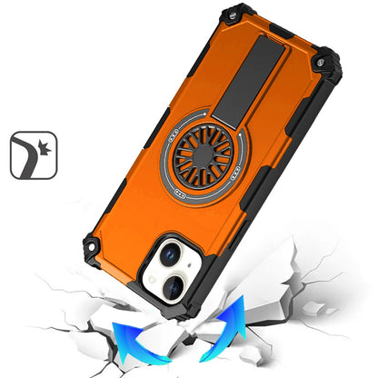 For iPhone 14/13 (6.1") Texture Design Invisible Kickstand Case, MagSafe Compatible Hybrid Shockproof Cover, Car Mount Friendly Case Cover Cosmic Orange