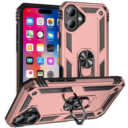 For iPhone 16 (6.1") Hybrid Shockproof Durable 360 Degree Rotatable Ring Stand Holder Kickstand Fit Magnetic Car Mount Case Cover Silver