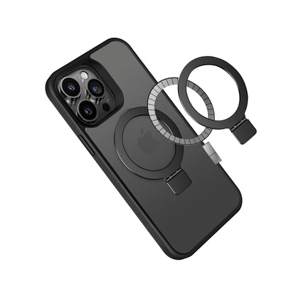 For Apple iPhone 11 Pro Max Magnetic O-Ring Circle Kickstand with MagSafe Compatible Matte Skin Rugged Bumper Ring Holder Slim Case Cover Black