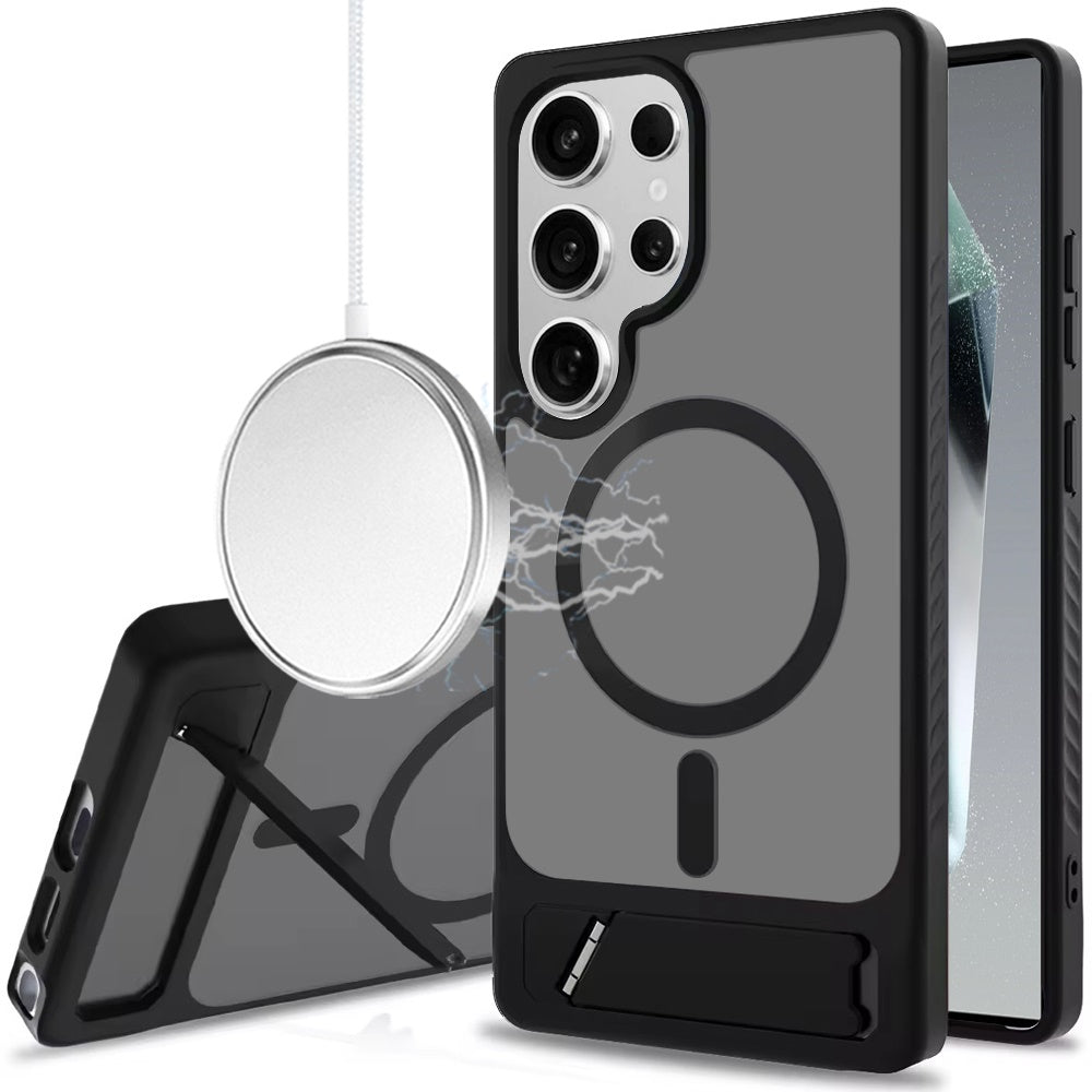 Phone Case for Galaxy S24 Ultra Matte Magnetic Metal Kickstand Shockproof Grip Anti Slip Durable Protective Heavy Duty Hybrid Cover