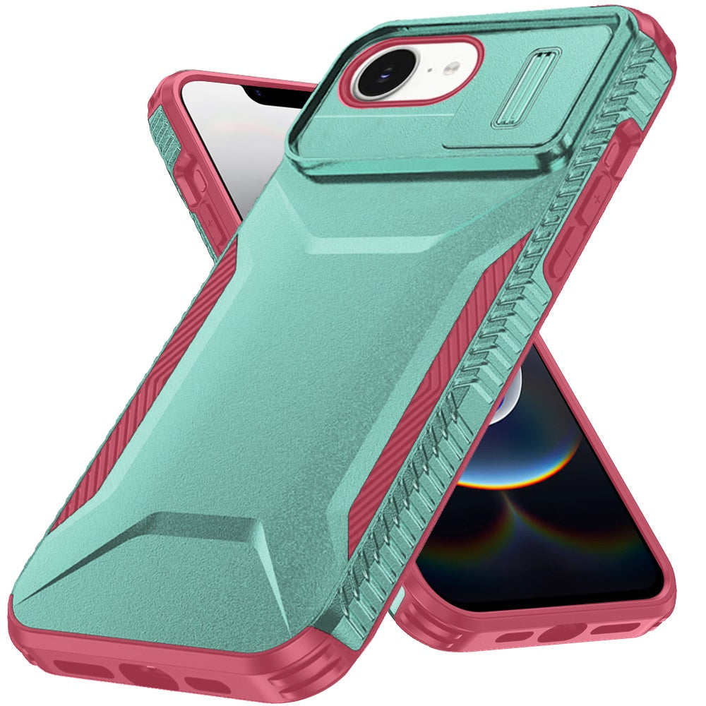 For Apple iPhone 16e Slim Fit Shockproof Hybrid with Slide Camera Window Covering, Rugged Tpu Silicone Hard PC Bumper Case Cover