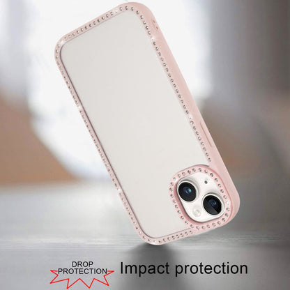 Phone Case for Apple iPhone 14/13 Luxury Diamond Glitter Transparent Shockproof Protective Crystal Shimmer Reinforced Bumper Durable Stylish Cover Light Pink