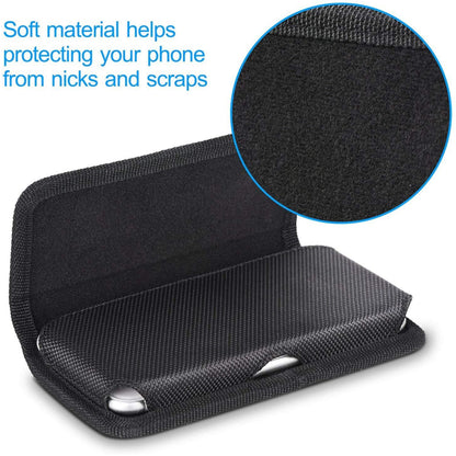 For Apple iPhone 16 Pro (6.3") Nylon Canvas Fabric Waist Belt Holster Horizontal Pouch Holds Large Phone Works with Thick Cases Universal Cover [Black]