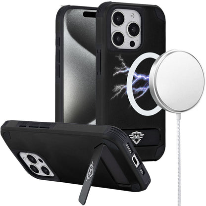For Apple iPhone 15 Pro Max (6.7") Heavy Duty Dual-Layer Rugged Protection, Shockproof Kickstand Magnetic Compatible with MagSafe Case Cover
