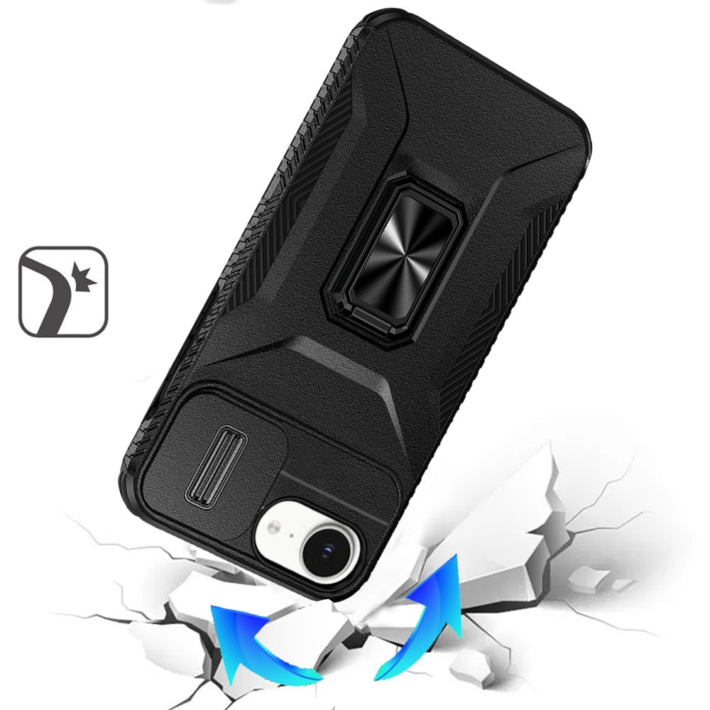 For Apple iPhone 16e Case, Camera Cover with Magnetic Rotation Ring Stand, Military Grade Hybrid Hard TPU Shockproof Case Cover