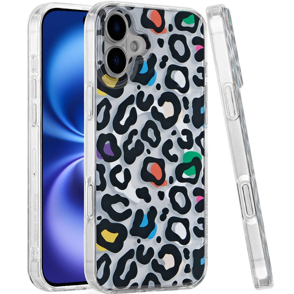 For Apple iPhone 17 Pro Stylish Pattern Fashion IMD Printed Design TPU Double Layer Slim Shockproof with Magnetic Back Case Cover Multicolor Leopard