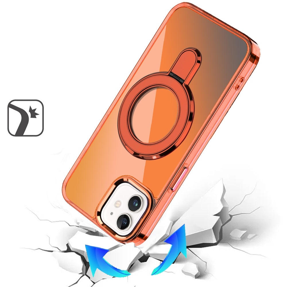 For Apple iPhone 11 Chrome Hybrid with Rotating Magnetic Circle Ring Stand, Slim Shockproof Hybrid Case Cover Cosmic Orange