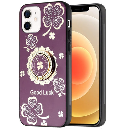 Phone Case for Apple iPhone 12 /12 Pro Diamond 3D Fashion Floral Glitter Engraved Luxury Bling Hybrid Shockproof Chrome Edge Protective Grip Cover Purple