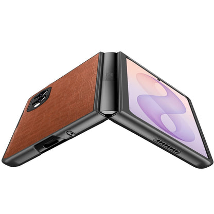 Phone Case for Samsung Galaxy Z Fold 8 Premium PU Vegan Leather Hard Shell Snap On Slim Fit Hybrid Protective Reinforced Rugged Skin Design Cover Brown